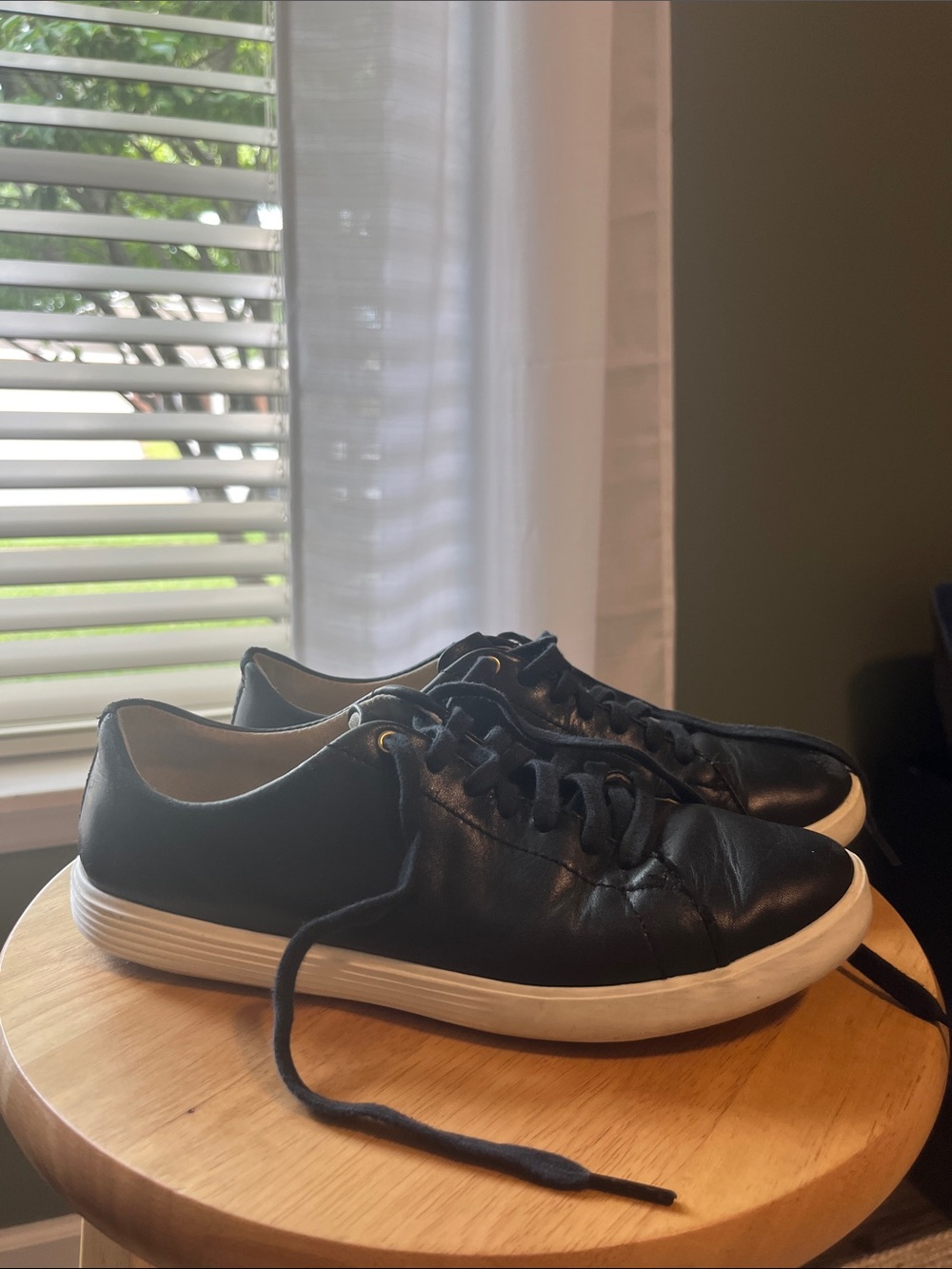 Cole Haan Black Leather Low-Top Sneakers with White Sole